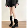 Botas cortas de otoño e invierno versátiles y reversibles con cuello, de longitud hasta la pantorrilla, para mujer, botas western de moda retro de gamuza con punta redonda