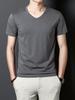 Camiseta de manga corta con cuello en V para hombre al por mayor, verano, color sólido, tendencia, sensación fresca, media manga, delgada, elástica, camiseta top, ropa de hombre