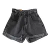 Pantalones de pierna ancha holgados de cintura alta retro chic estilo Hong Kong, combinan con todo para estudiantes, elásticos rizados, shorts de mezclilla, shorts casuales ajustados