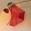 Ropa Interior Roja del Año del Serpiente para Mujer Algodón Puro Antibacteriana en la Entrepierna Tiro Bajo Sexy Encaje Hueco Bragas para Mujer