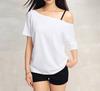 Marca de Moda Personalizada Simple Básica con Hombros Descubiertos Manga Corta Versátil Chica Caliente Manga Media Camiseta