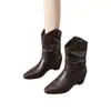 2026 Nuevas Botas Martin Apiladas para Mujer Punta Puntiaguda Botas Vaqueras Western Marrón Versátiles Tacón Grueso Caña Baja Botas de Montar
