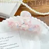 Grampo de Cabelo de Mármore Colorido Estética Francesa Flor de Três Pétalas Presilha de Acetato Fashion Simples Versátil Acessórios de Cabelo Atacado