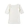 Atacado de Roupas Femininas Transfronteiriças Estilo Europeu e Americano Levemente Transparente Gola U Profunda Manga Média Camiseta 2026 Verão Novo Cor Sólida Versátil Top