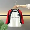 1511 Camiseta de Manga Longa para Meninos Nova Primavera e Outono Estilo Coreano Tops de Motocicleta para Crianças, Camisetas de Base da Moda para Bebês