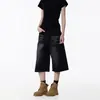 Jeans Cropped Retro Americano Verão 2026 Novidades para Homens e Mulheres Padrão de Raio Lavado Solto Reto Perna Larga Capris
