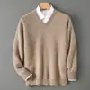 Suéter de Lana 100% Pura para Hombre Cuello en V Tejido Grueso Capa Interior Capa Base Top Casual de Negocios