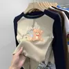 Camiseta térmica de manga larga cepillada para niñas, cuello redondo, otoño e invierno, con panel, para usar por dentro, estampado de dibujos animados, para niños de mediana y mayor edad