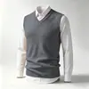 Chaleco de punto sin mangas con cuello en V para hombre de otoño e invierno, suéter cálido, capa interior de color liso, chaleco de lana, camiseta básica