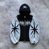 Moletom com Capuz Preto com Zíper Bordado Street Hip Hop Costura de Fotos L Estampa Mulheres y2k Casaco Harajuku Suéter Mulheres
