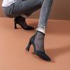 Botas Sexy de Tela com Bico Fino e Recortes para Mulheres 2026 Novo Estilo Salto Bloco Botas Curtas Primavera e Verão Salto Alto Sandálias Versáteis
