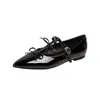Novos Sapatos Mary Jane de Bico Fino em Couro Envernizado Estilo Retro com Laço para Primavera e Outono para Mulheres, Sapatos Elegantes Femininos