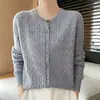 Suéter Abrigo Cardigan Tejido para Mujer Cuello Redondo Manga Larga Otoño Invierno Nuevo Estilo Holgado Adelgazante Suéter de Punto Trenzado Blanco Talla Única