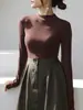Camisa de veludo escovado dupla face outono e inverno com fundo feminino gola semi-alta estudante manga comprida gola de pelo quente interna aquecimento top