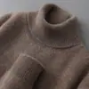 Suéter de lana para hombre, jersey de punto de cuello alto, manga larga, cálido, otoño e invierno, color liso, suéter casual, camiseta base de cachemira, venta al por mayor