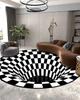 Tapete redondo de visão estéreo preto e branco, sala de estar, mesa de centro, sofá, cobertor, ilusão 3D, armadilha de carpete de vertigem, carpete Whirlpool
