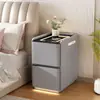 Mesa de cabeceira inteligente, multifuncional, uso doméstico, sem necessidade de instalação, com régua de energia, trava de senha, carregamento sem fio, armário de cabeceira de couro para quarto