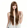 Peluca Larga Recta Color Miel Marrón Transfronteriza con Flequillo Mechones Realistas Peluca de Cabeza Completa para Mujer Estilo Natural Lista para Usar y Estilizable