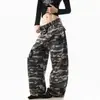 Jeans de Trabajo Camuflaje Verde Militar High Street Americano para Mujer 2026 Rectos Sueltos Estilo Retro Hip Hop Pantalones de Pierna Ancha de Cintura Alta