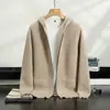 Suéter de cachemira de punto de panal grueso de doble capa para hombre, cárdigan con capucha, estilo casual "old money", chaqueta holgada y casual