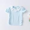 Camiseta de Manga Corta de Encaje Hueco Estilo Coreano para Niñas Verano 2026 Falda Tutú de Moda Conjunto de Dos Piezas con Cuello Redondo para Niños