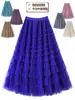 Nueva Falda de Pasteles Falda de Malla para Mujer Primavera y Otoño Elegante Falda de Gasa en Capas Falda Larga Tutú de Cintura Alta Falda Larga Plisada