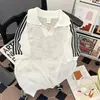 Camiseta tipo polo de punto para hombre, estilo retro americano, manga corta, con tres rayas y diseño calado, de secado rápido para verano, casual, holgada, tipo pullover