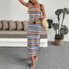 Vestido de Amazon 2025 Nuevo Transfronterizo Casual Estilo Resort de Playa Colorido Bordado Rayado Sin Tirantes Moderno Popular