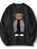 Moda Outono Comércio Exterior Moletom com Capuz em Camurça Estilo Americano Tendência Casual Versátil Pulôver Estampa de Urso Top Masculino