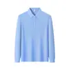 Camisa Polo de Manga Larga de Seda de Morera de Alta Gama Bicolor para Primavera y Otoño, Personalizada para Equipos Corporativos, Top de Color Sólido con Logo Impreso o Bordado