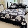 Cubrecama Grueso Estilo Princesa Estilo Coreano Pieza Única Niña Lunares Colcha Encaje Acolchado Sin Arrugas Sábanas Cubrepolvo Falda de Cama