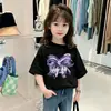 Camiseta de Manga Corta de Algodón Puro para Niñas, Top de Ropa Infantil de Dibujos Animados Moderno y a la Moda, Camiseta Casual Versátil de Cuello Redondo para Bebés Niñas, Manga Media