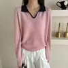Top de Punto de Canalé de Cuello Polo de Alta Gama para Mujer, Nuevo Estilo Primavera 2026, Bloqueo de Color Único, Impresionante Camiseta Básica Interior
