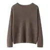 Suéter Feminino de Cashmere com Manga Longa, Nova Moda, Quente, Versátil, Elegante, Cor Sólida, Gola Redonda, Proteção contra o Frio