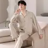 Venta Caliente de Primavera y Otoño Pijamas de Algodón Puro para Hombre Cómodo Cárdigan de Manga Larga Tallas Grandes Moda Ropa de Casa Suave Conjunto de Algodón