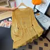 Blusa Top de Verano Transparente de Punto con Huecos, Estilizada, Adelgazante, Talla Grande, Protección Solar, Cinturón para Atar, Estilo Sencillo, 2026