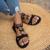 Sandalias Étnicas de Gran Tamaño Transfronterizas para Mujer, Modernas y Versátiles, Novedad Verano 2025, Planas, Transpirables, Casuales para Mujer
