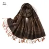 Chal Jacquard de Rayón con Diseño Paisley Grande Vintage, Bufanda Transpirable y Cómoda de Algodón y Lino con Flecos para Mujer