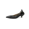 Sapatos Rasos de Pele de Ovelha Super Macios para o Dia a Dia, Novo Estilo Bico Fino, Salto Gatinho Elegante, Couro Genuíno, Abertura Elástica Franzida, Mocassins com Salto Antiderrapante