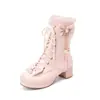 Botines Martin Lolita lindos de otoño e invierno para mujer, zapatos Lolita dulces con lazo, botines de tacón alto para mujer