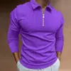 2024 Novo Livro Transfronteiriço Europeu e Americano Primavera e Outono Linho Venda Rápida Top Masculino Zíper Listrado Manga Longa Polo Masculino