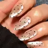 Dicas de unhas postiças estilo francês amêndoa com bolinhas de níveis variados adesivos de nail art para comércio exterior adequados para nail art de jovens