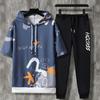 Terno de primavera e verão 2022 novo estilo coreano bonito e bonito da moda masculina de manga curta com capuz casual sportswear