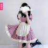 Lindo Atuendo de Sirvienta Estilo Gato Cosplay Vestido de Sirvienta Chica Lolita Anime Gato Cuadros Escoceses Rojo Atuendo de Sirvienta