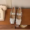 Sapatos Mary Jane femininos para o verão, com solas planas que são confortáveis, modelo novo 2026, adequados para saias, sola macia, bico quadrado, corte baixo, sapatos pequenos de couro estilo francês