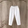 Calça Harem de Algodão e Linho com Pernas Largas, Calça Casual Versátil Feminina Fina de Corte Justo, Calça Casual Solta Cropped de Linho, Lavada