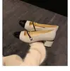 Grapema mesmo estilo Mary Janes de salto alto feminino lantejoulas brilhantes banquete estilo pequeno perfume bico quadrado tira única salto grosso sapatos de salto único