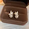 Pendientes Vintage de Segunda Mano con Circonita y Perla Lujo Accesible Exquisitos Pendientes de Gama Alta Diseño de Pendientes de Nicho Venta al por Mayor