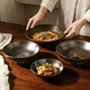 Bol Cerámico Negro Rosqueado Estilo Japonés Gran Capacidad Bol para Ramen Hogar Restaurante Bol para Sopa Resistente a Altas Temperaturas Vajilla Set Venta al por Mayor