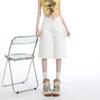 Laranja Infantil # Jeans Cropped Jeans Listrado Novo de Verão para Mulheres Calças Retas de Cintura Alta Soltas de Perna Larga de Comprimento Médio